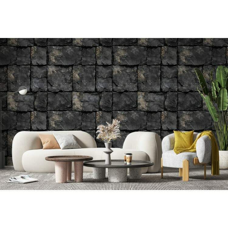 Papel de Parede Blocos de Pedras Escuras com Efeito de Textura