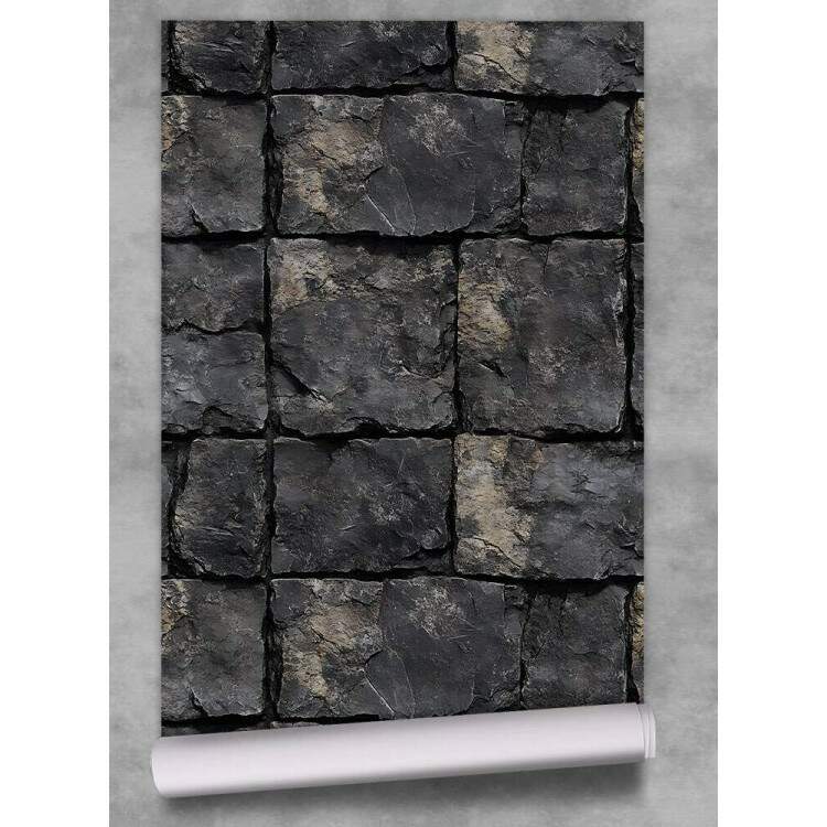 Papel de Parede Blocos de Pedras Escuras com Efeito de Textura
