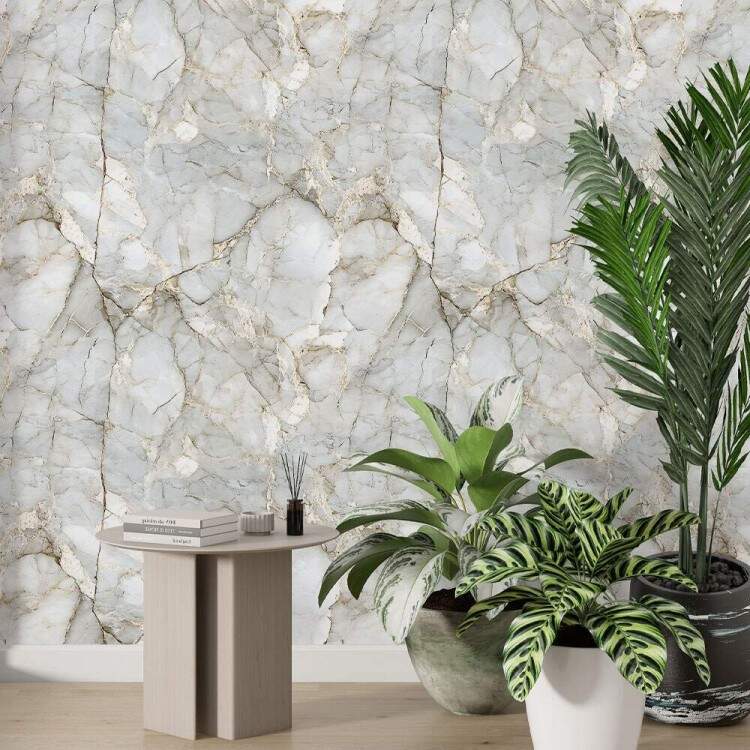 Papel de Parede Estilo Mrmore com Detalhes Dourados