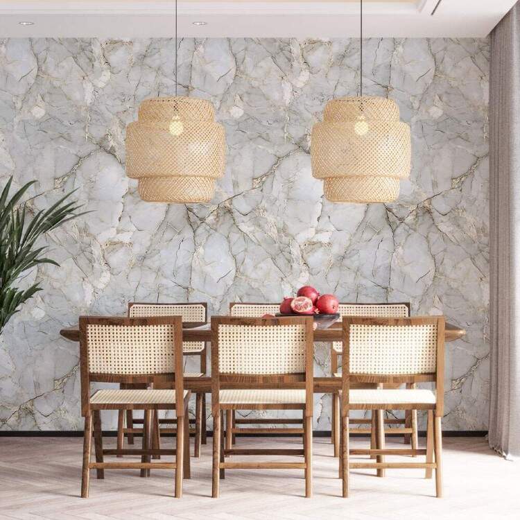 Papel de Parede Estilo Mrmore com Detalhes Dourados