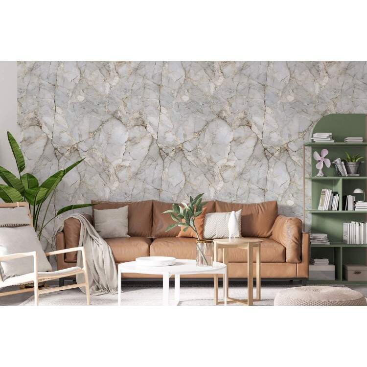 Papel de Parede Estilo Mrmore com Detalhes Dourados