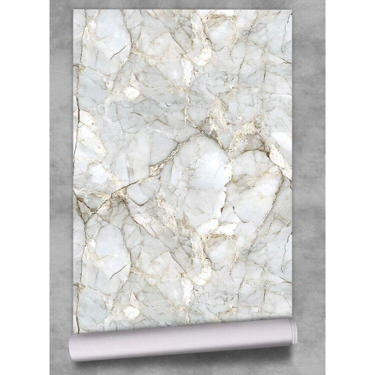 Papel de Parede Estilo Mrmore com Detalhes Dourados