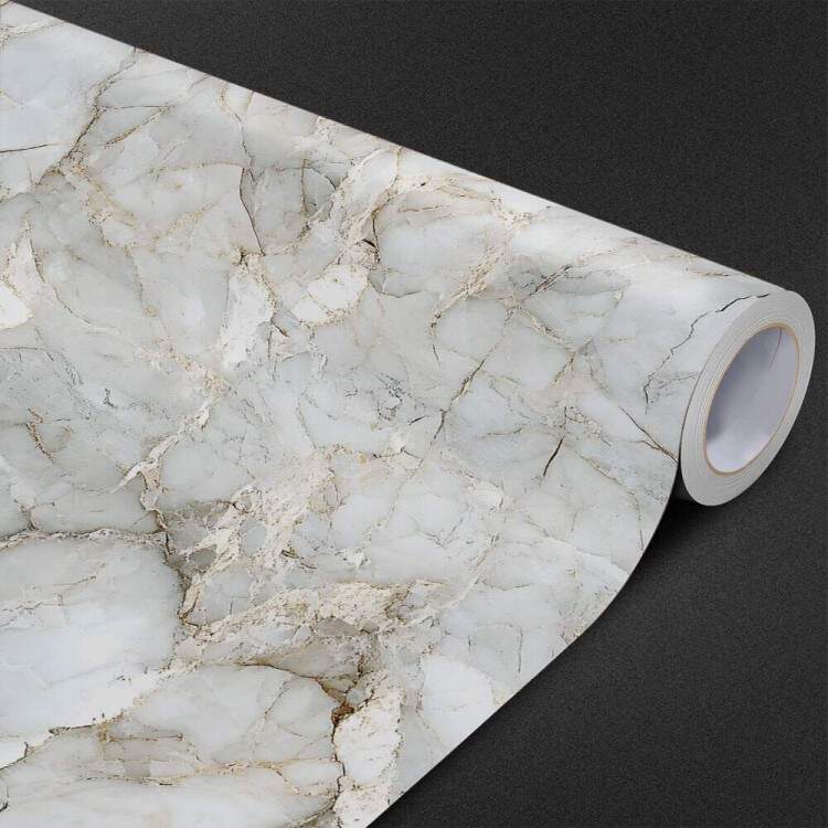 Papel de Parede Estilo Mrmore com Detalhes Dourados