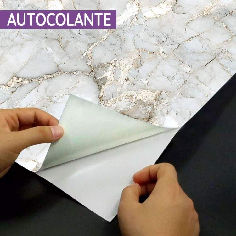 Papel de Parede Estilo Mrmore com Detalhes Dourados