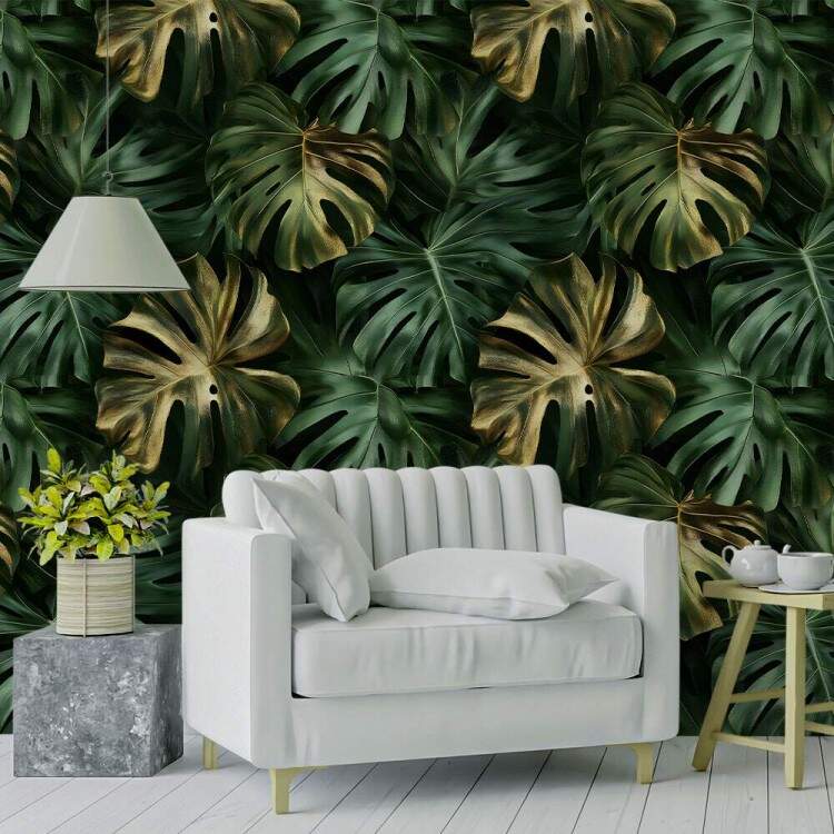 Papel de Parede Floral Folhas Monstera com Tons de Marrom