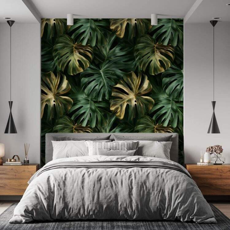 Papel de Parede Floral Folhas Monstera com Tons de Marrom