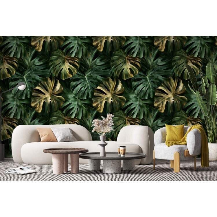 Papel de Parede Floral Folhas Monstera com Tons de Marrom