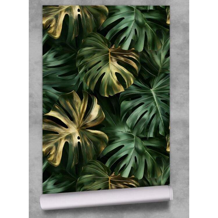Papel de Parede Floral Folhas Monstera com Tons de Marrom