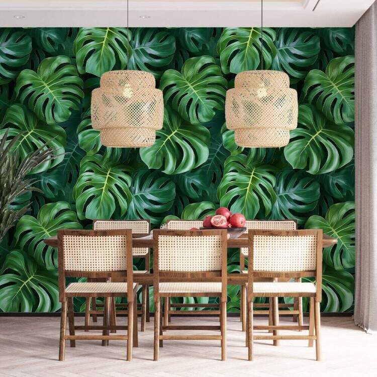 Papel de Parede Floral Folhas Monstera com Fundo Escuro