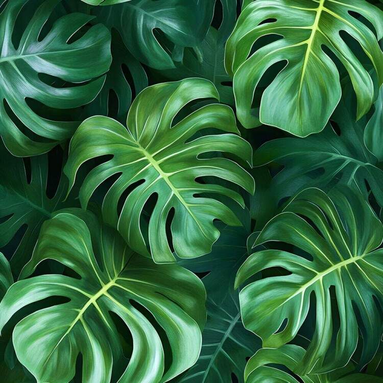 Papel de Parede Floral Folhas Monstera com Fundo Escuro