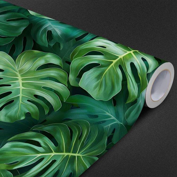 Papel de Parede Floral Folhas Monstera com Fundo Escuro