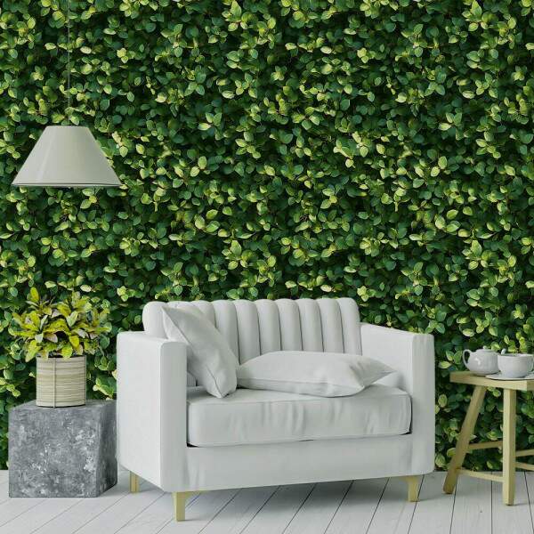 Papel de Parede Floral Folhas Delicadas em Tom Verde Escuro