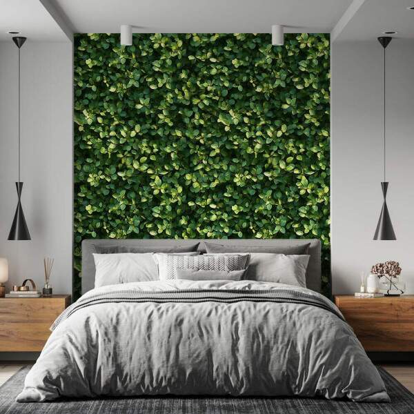 Papel de Parede Floral Folhas Delicadas em Tom Verde Escuro