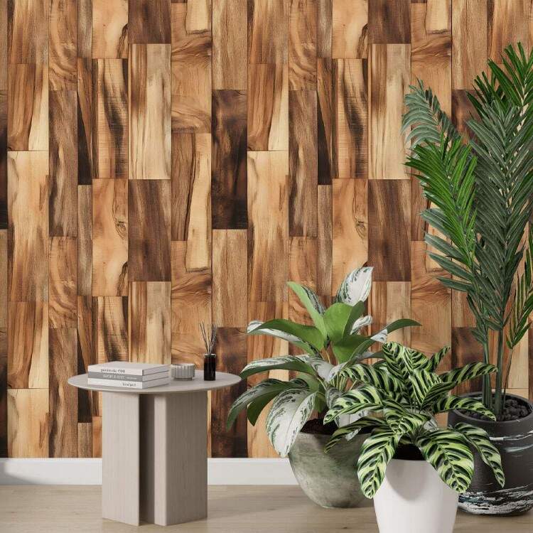 Papel de Parede Madeira Ripada com Tons de Marrom Avermelhado