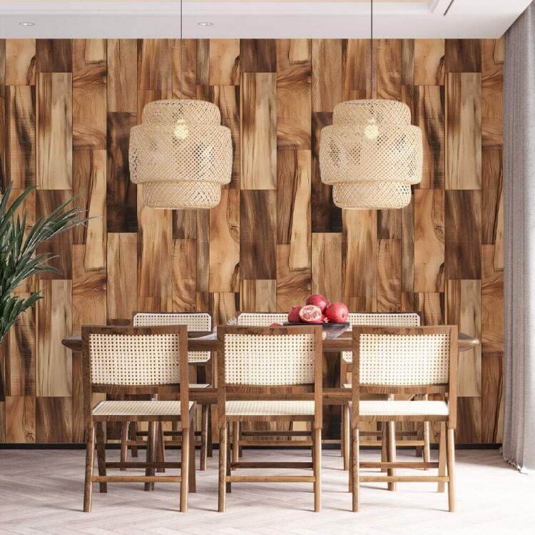 Papel de Parede Madeira Ripada com Tons de Marrom Avermelhado