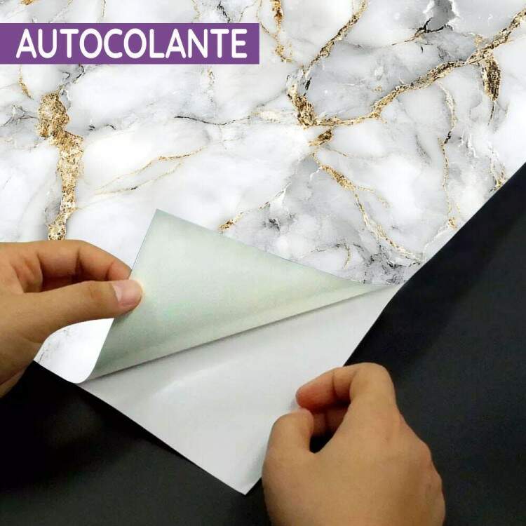 Papel de Parede Efeito Mrmore Branco com Dourado
