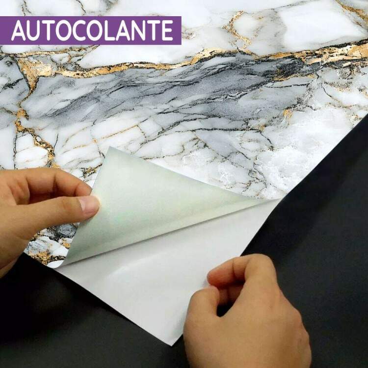 Papel de Parede Efeito Textura de Mrmore Cinza e Dourado