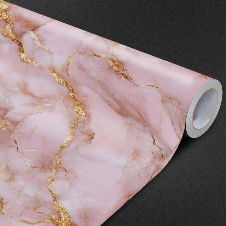 Papel de Parede Estilo Mrmore Rosa e Dourado