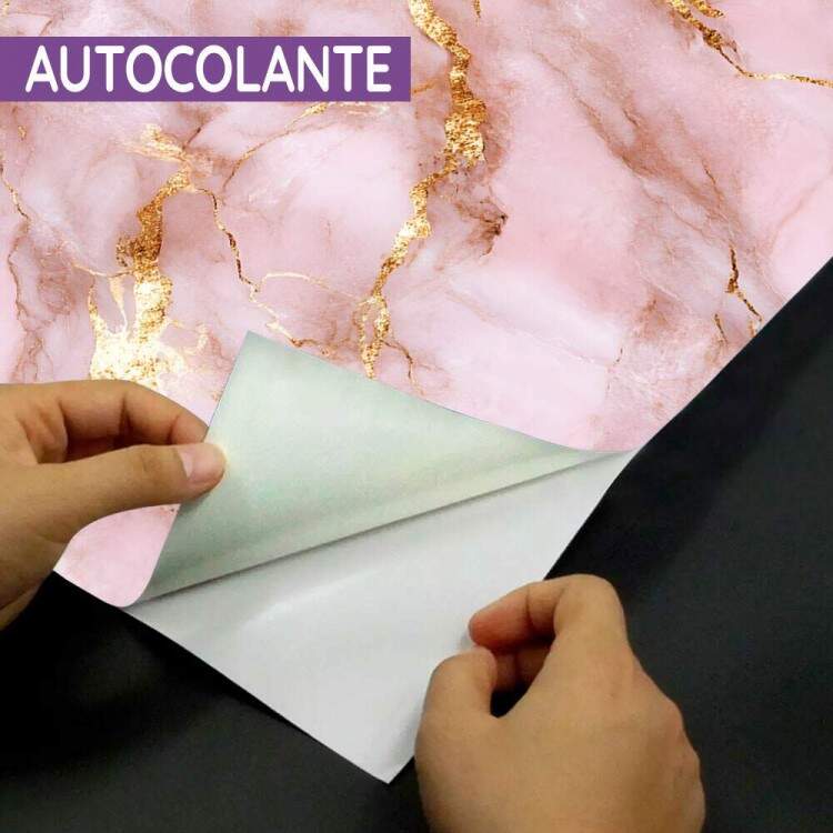 Papel de Parede Estilo Mrmore Rosa e Dourado