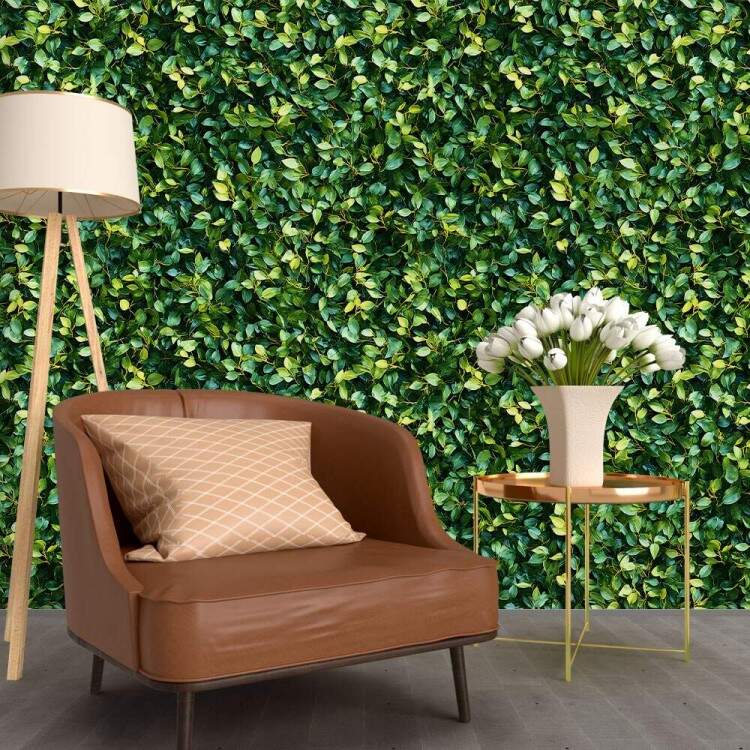 Papel de Parede Muro Verde com Folhas Pequenas