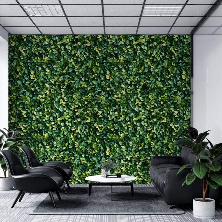 Papel de Parede Muro Verde com Folhas Pequenas