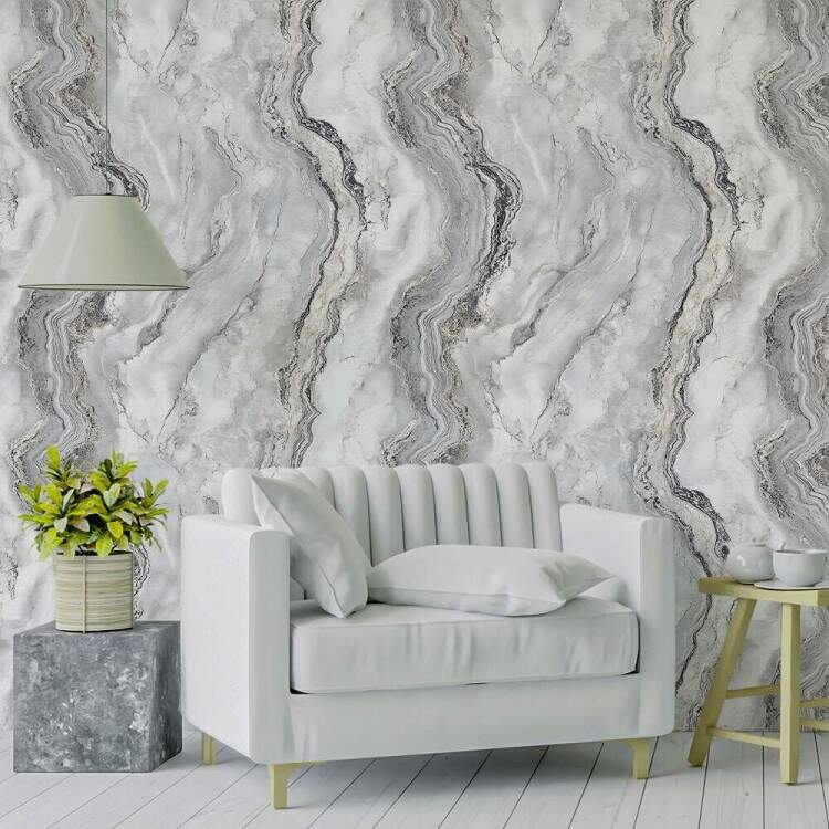 Papel de Parede Ondas de Mrmore Cinza