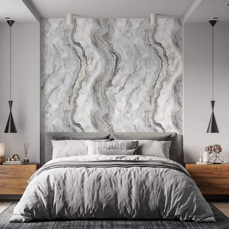Papel de Parede Ondas de Mrmore Cinza