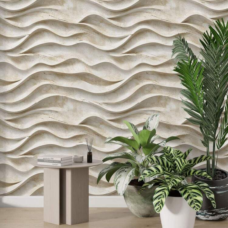 Papel de Parede Ondas de Pedra Bege