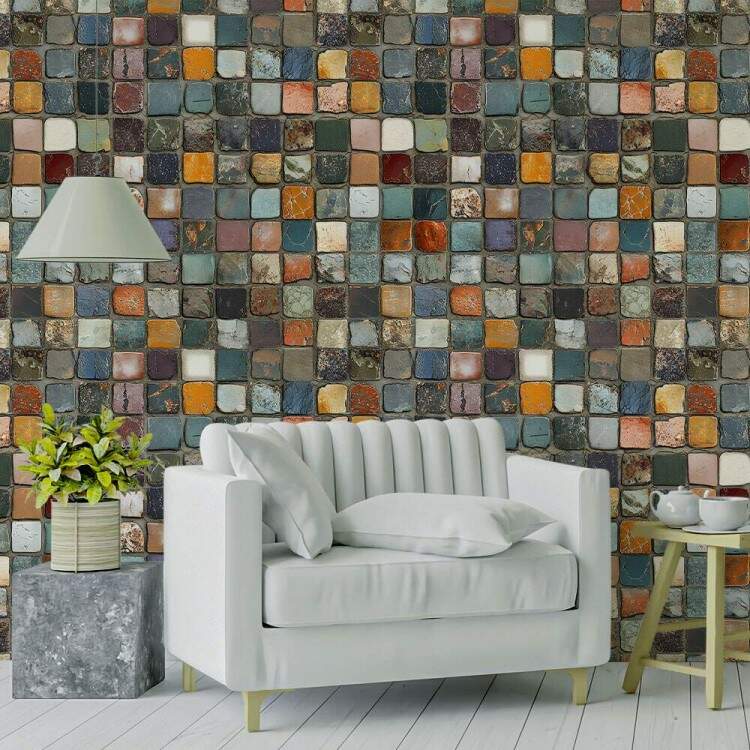 Papel de Parede Estilo Pedras Quadradas Coloridas