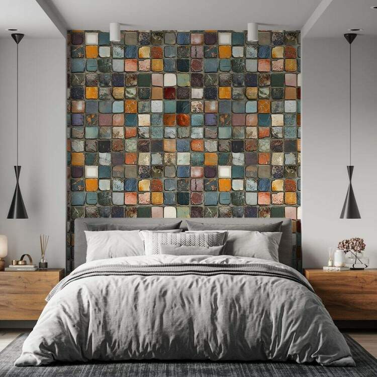 Papel de Parede Estilo Pedras Quadradas Coloridas
