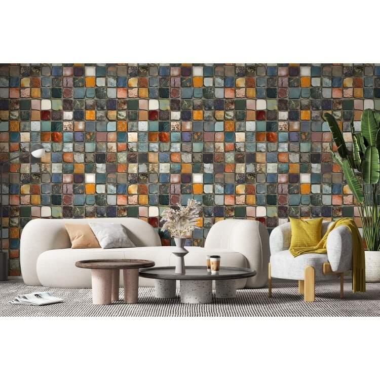 Papel de Parede Estilo Pedras Quadradas Coloridas