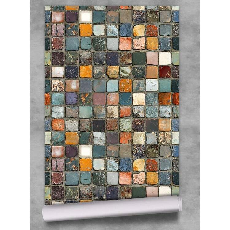 Papel de Parede Estilo Pedras Quadradas Coloridas