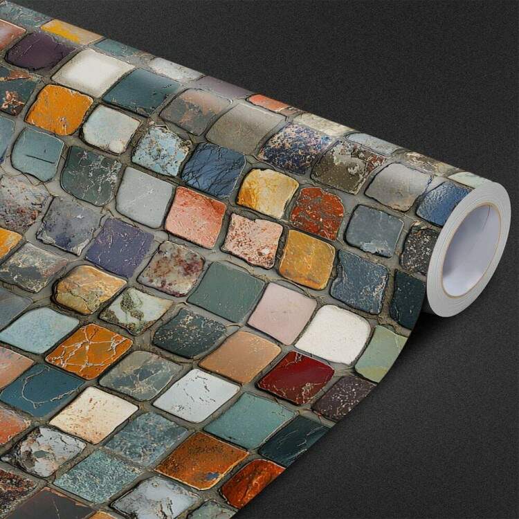 Papel de Parede Estilo Pedras Quadradas Coloridas