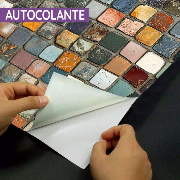 Papel de Parede Estilo Pedras Quadradas Coloridas