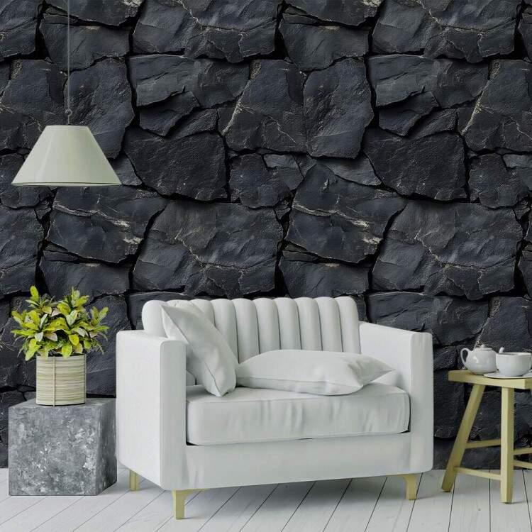 Papel de Parede Estilo Textura de Pedra Preta