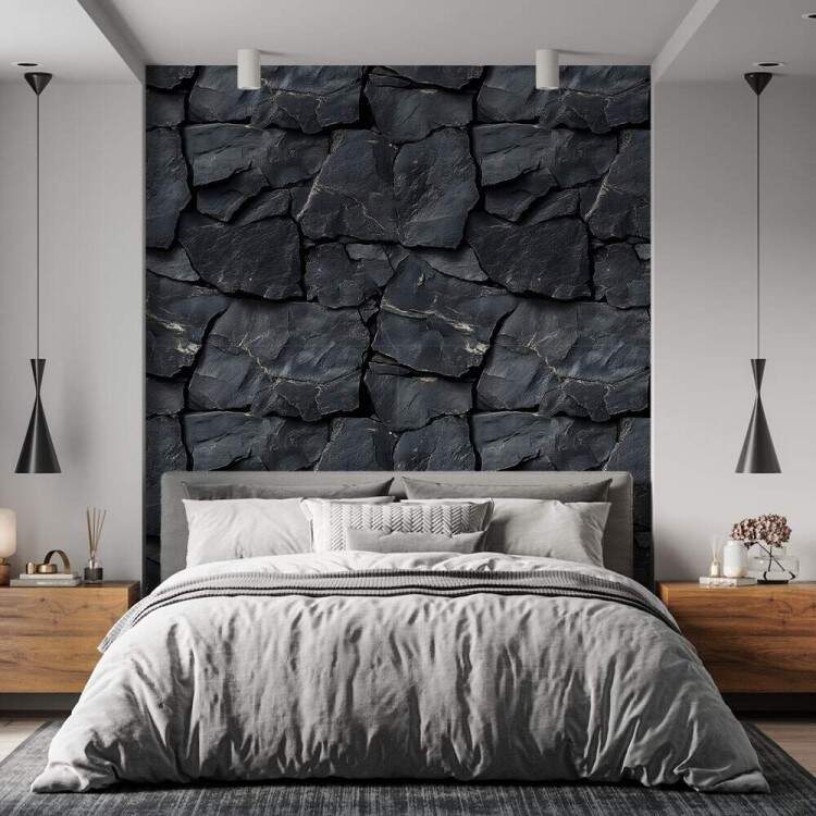 Papel de Parede Estilo Textura de Pedra Preta