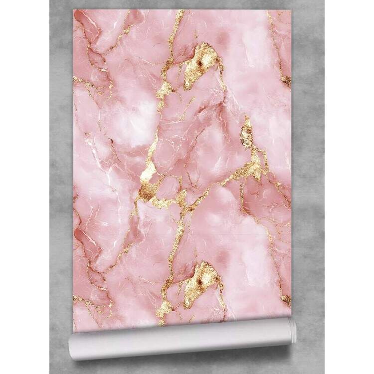 Papel de Parede Pedra Mrmore Rosa com Dourado