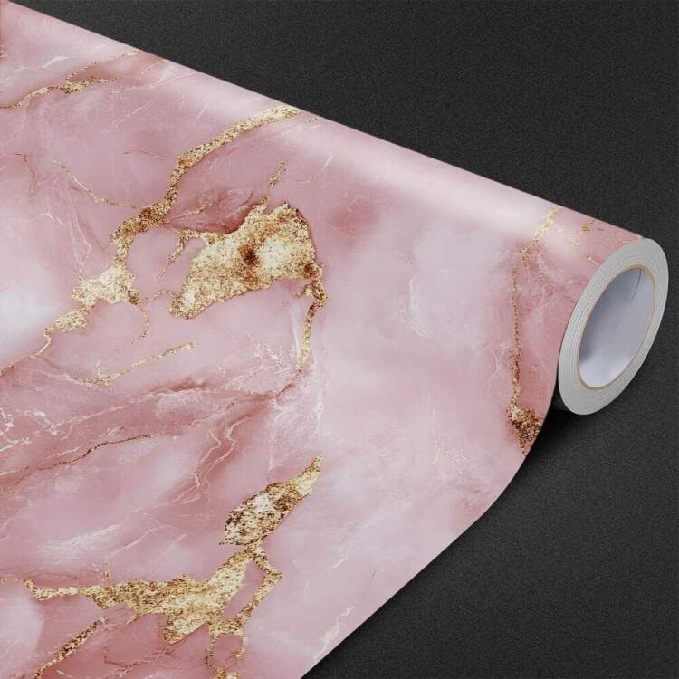 Papel de Parede Pedra Mrmore Rosa com Dourado