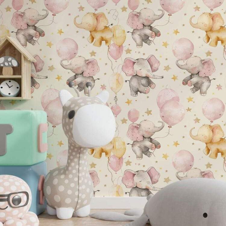 Papel de Parede Infantil Elefantinhas no Balo