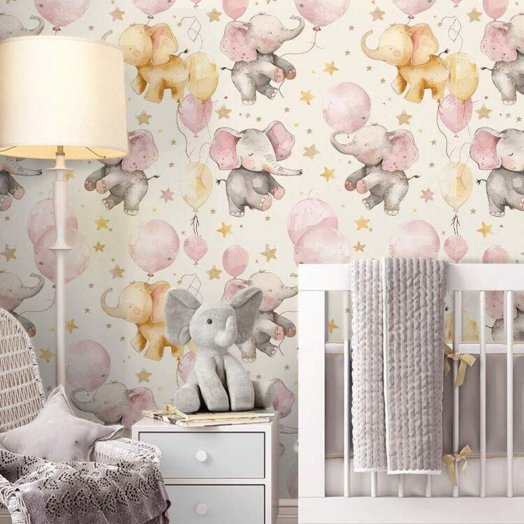 Papel de Parede Infantil Elefantinhas no Balo