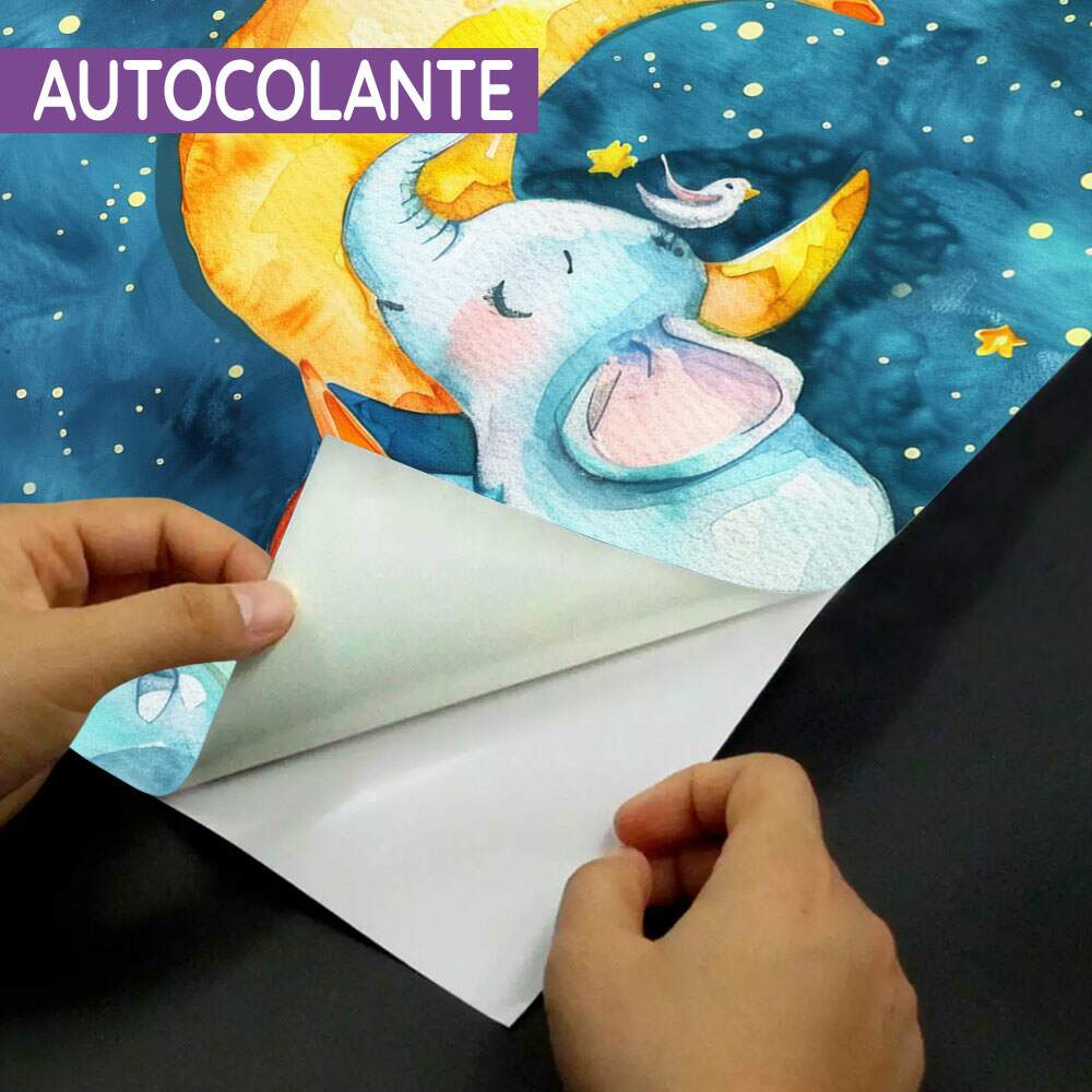 Papel de Parede Estilo Aquarela Elefante nas Nuvens e Lua MP