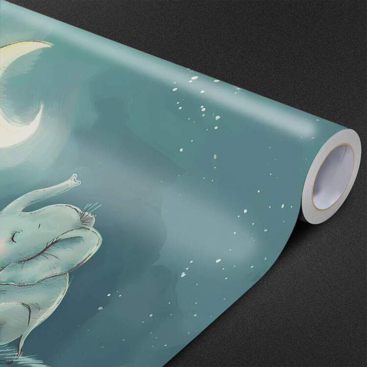 Papel de Parede Estilo Aquarela Elefante e Lua Brilhante MP