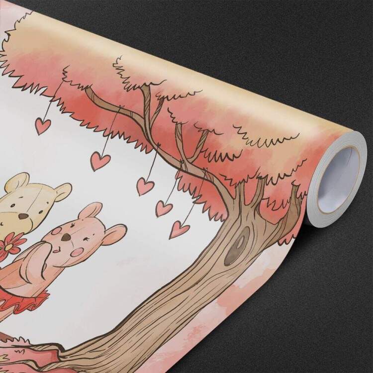 Papel de Parede Estilo Aquarela Ursinho Em Baixo de rvore MP