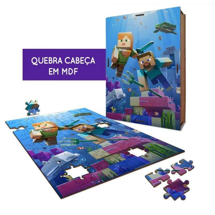 Quebra-Cabea Desenho Minecraft Fundo do Mar 20x30cm