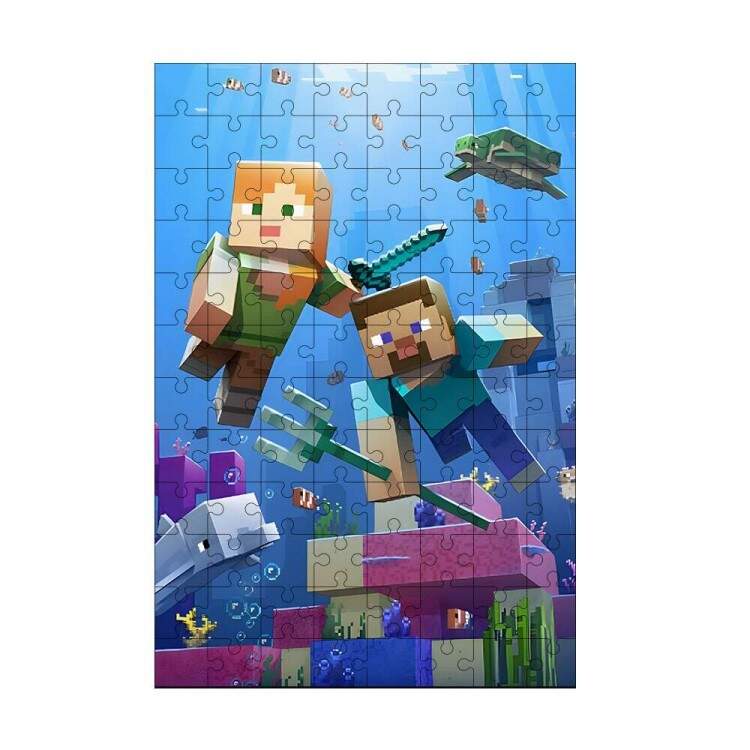 Quebra-Cabea Desenho Minecraft Fundo do Mar 20x30cm