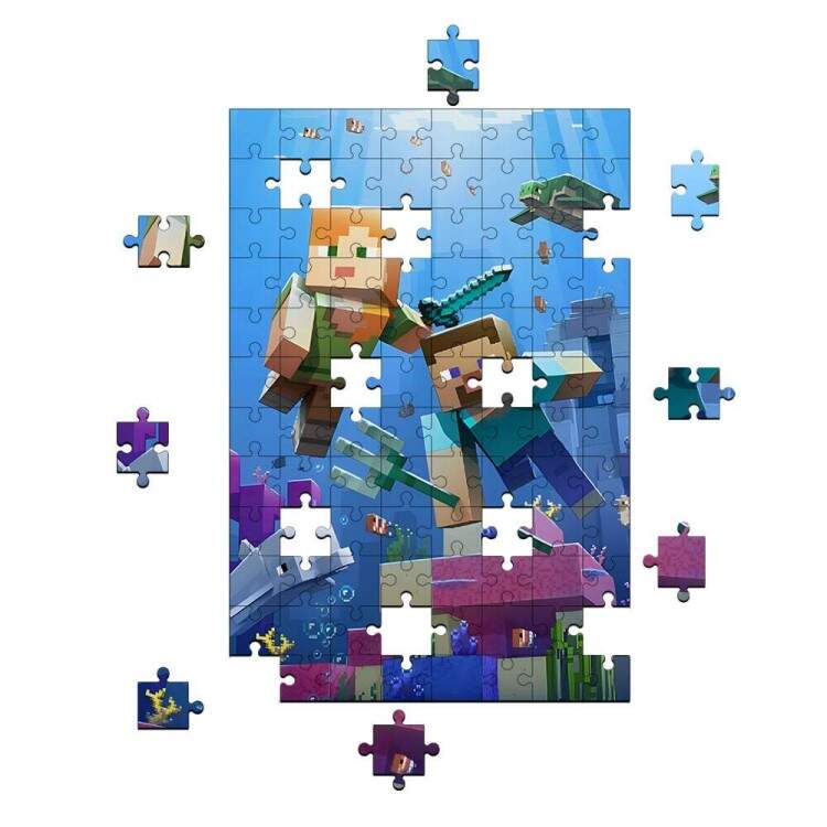 Quebra-Cabea Desenho Minecraft Fundo do Mar 20x30cm