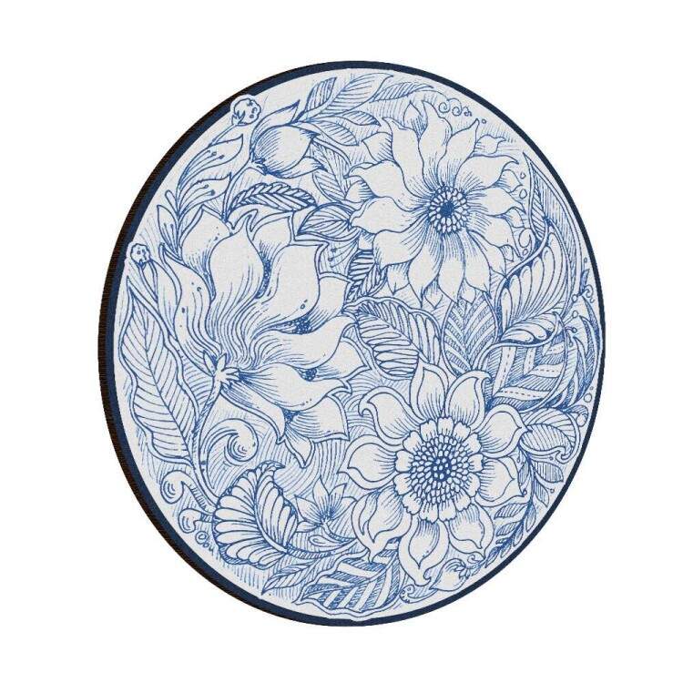 Quadro Decorativo MDF Floral Lineart Azul