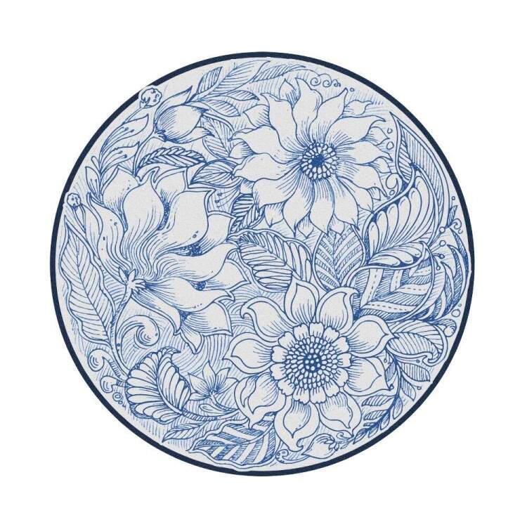 Quadro Decorativo MDF Floral Lineart Azul