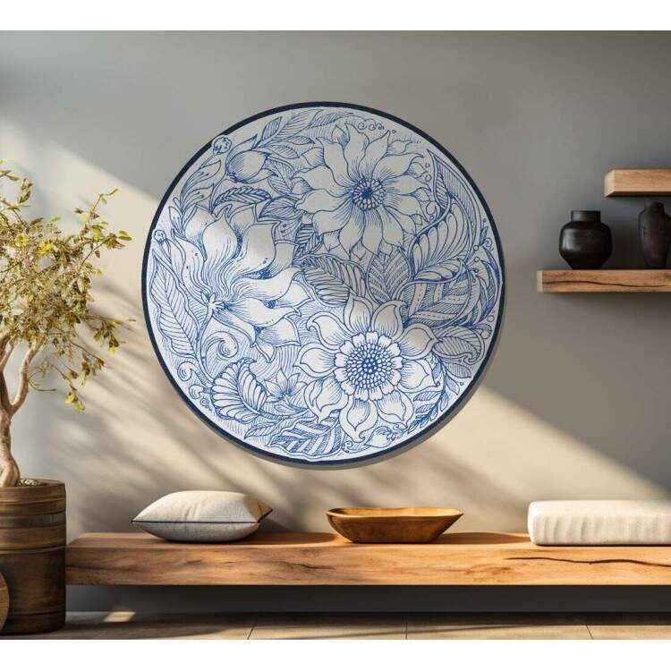 Quadro Decorativo MDF Floral Lineart Azul