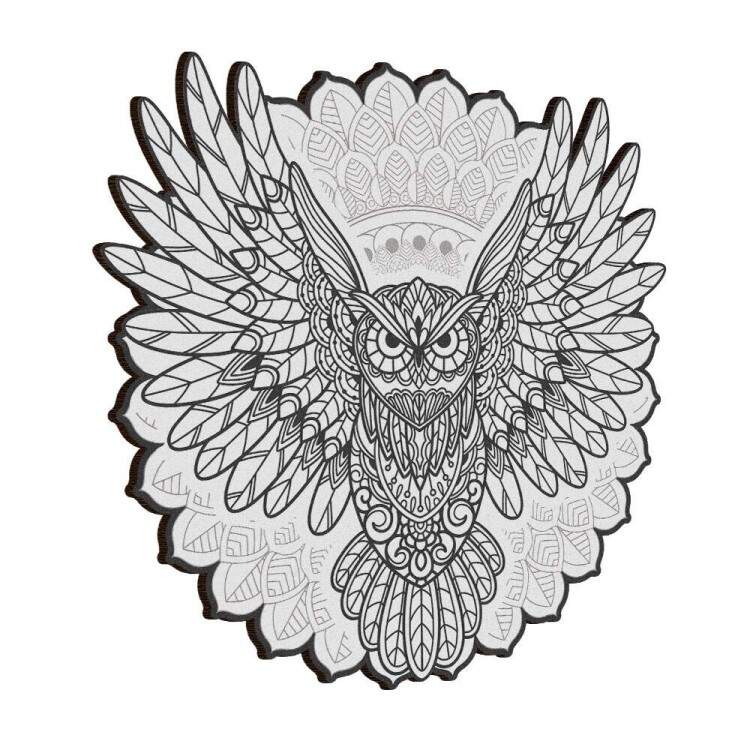 Quadro Decorativo MDF Mandala Coruja Preto e Branco
